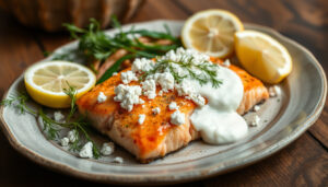 Lax med fetaost och crème fraiche – recept i ugn